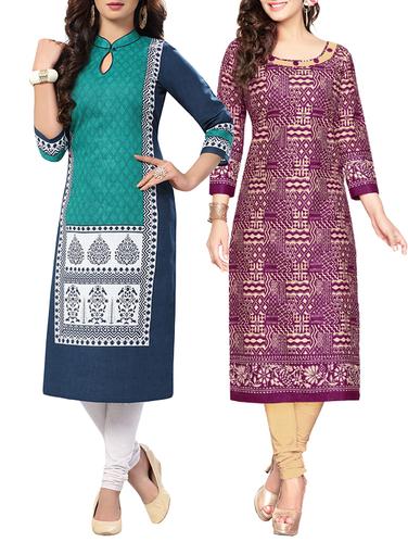 multi colored cotton combo kurta - 14421312 - Very Small Image - 1