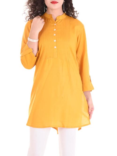 yellow viscose straight kurti - 14421954 - Standard Image - 1