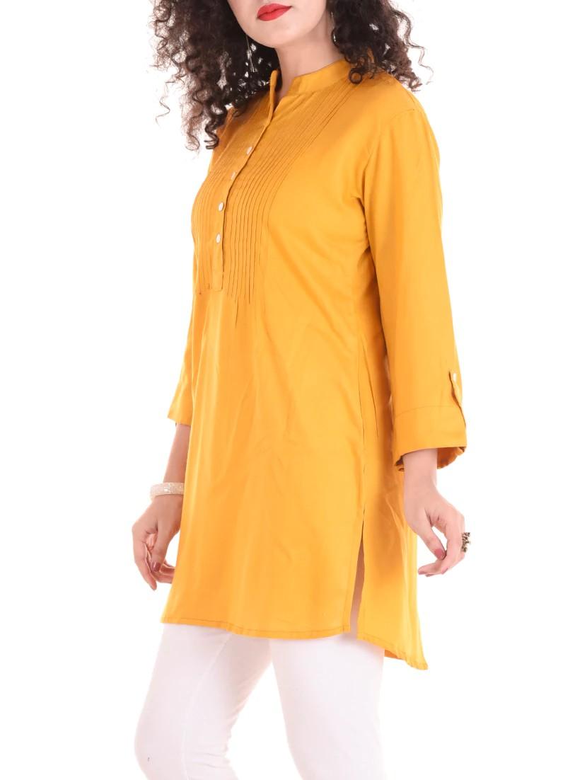 yellow viscose straight kurti - 14421954 - Zoom Image - 2