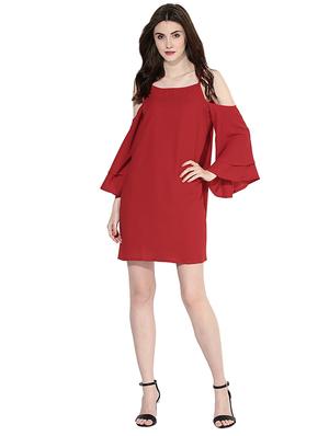 red cold shoulder ruffle dress - 14422056 - Standard Image - 1
