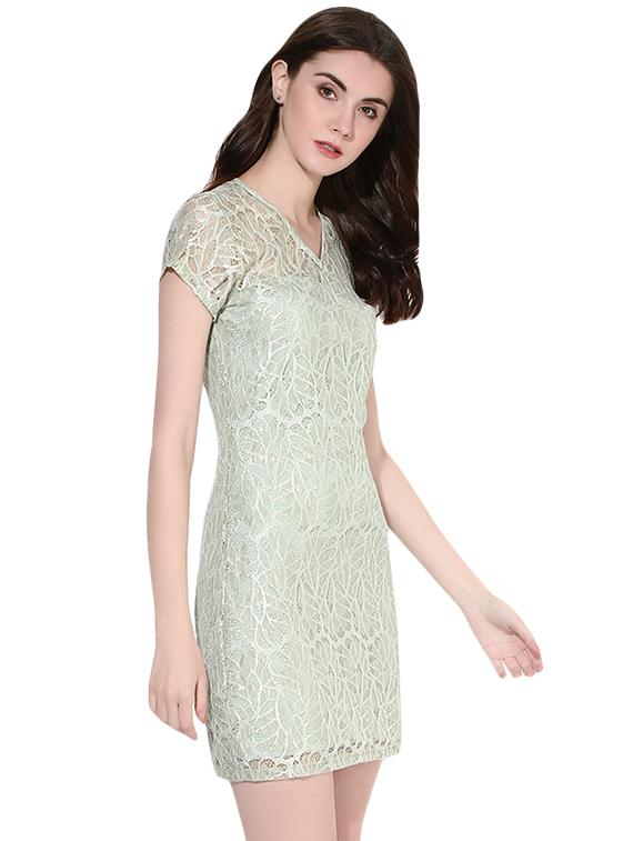 sheer lace v-neck sheath dress - 14422062 - Zoom Image - 3