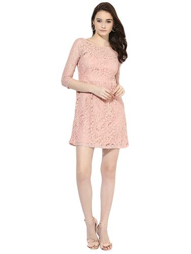 pink solid lace fit & flare dress - 14422083 - Very Small Image - 1