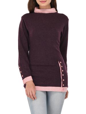 purple woollen turtle neck pullover - 14422123 - Standard Image - 1