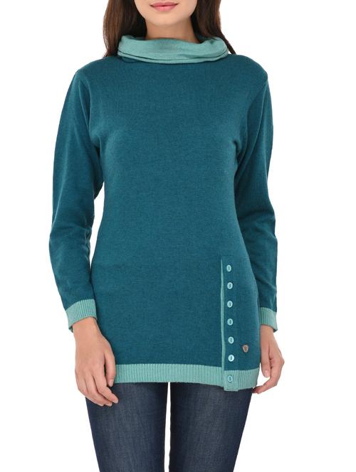 blue woollen turtle neck pullover - 14422124 - Standard Image - 1