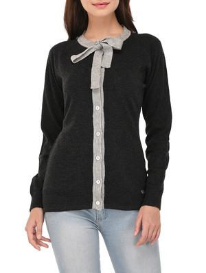 dark grey wool regular cardigan - 14422138 - Standard Image - 1