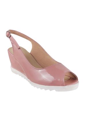 pink pu back strap wedges - 14423099 - Standard Image - 1