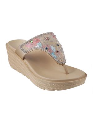 gold open thong wedge - 14423195 - Standard Image - 1