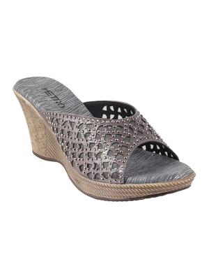 grey pu slip on wedges - 14423197 - Standard Image - 1