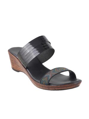black pu slip on wedges - 14423220 - Standard Image - 1