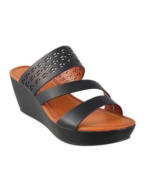 black pu slip on wedges - 14423252 - Standard Image - 1