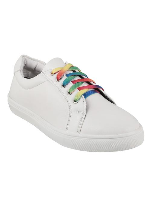 white faux leather laceup sneakers - 14423291 - Standard Image - 1