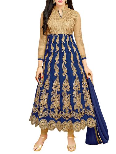 blue anarkali unstitched suit - 14423656 - Very Small Image - 1