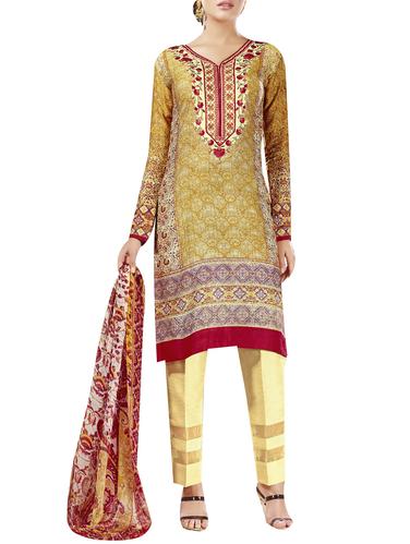 beige straight pant suit unstitched suit - 14423661 - Very Small Image - 1