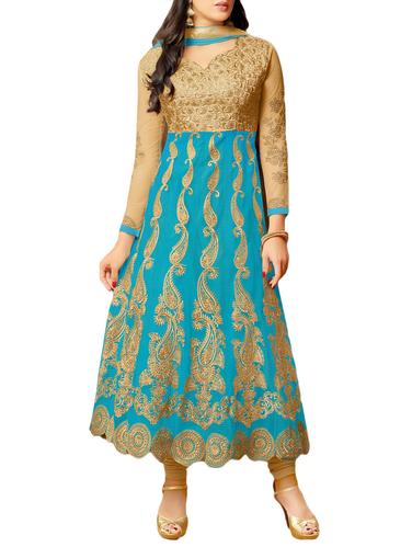 beige anarkali unstitched suit - 14423662 - Very Small Image - 1