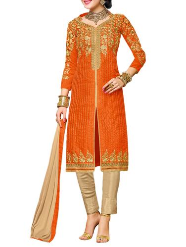 orange straight pant suit unstitched suit - 14423716 - Very Small Image - 1