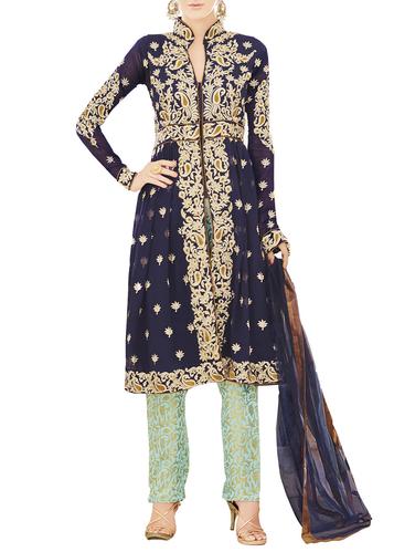 blue straight pant suit unstitched suit - 14423742 - Very Small Image - 1
