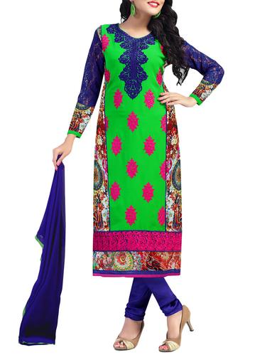 green churidaar suit unstitched suit - 14423749 - Very Small Image - 1