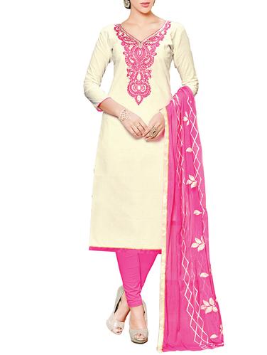 white cotton churidaar suits unstitched suit - 14423751 - Very Small Image - 1
