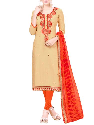 beige churidaar suit unstitched suit - 14423777 - Very Small Image - 1