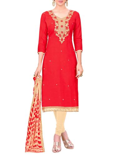 red cotton dress material - 14423780 - Very Small Image - 1