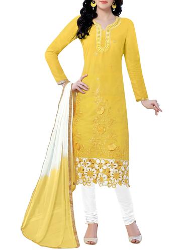 yellow churidaar suit unstitched suit - 14423791 - Very Small Image - 1