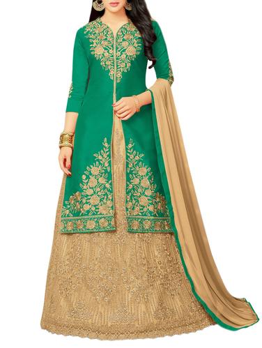 green art silk skirt suit dress material - 14423792 - Very Small Image - 1