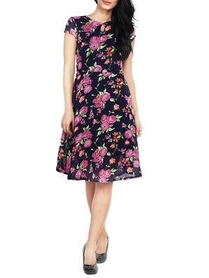 Black floral georgette a-line dress - 14423799 - Standard Image - 1