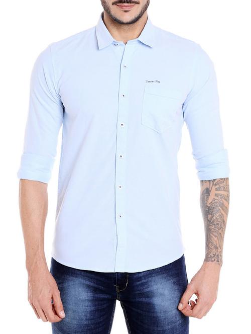 solid light blue cotton casual shirt - 14423852 - Standard Image - 1