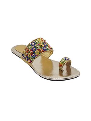 gold leatherette ethnic kolhapuris - 14423963 - Standard Image - 1