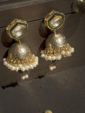 gold metal jhumka earrings - 14424148 - Standard Image - 1