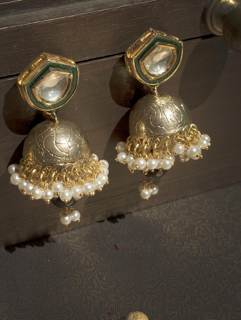 gold metal jhumka earrings - 14424148 - Zoom Image - 1