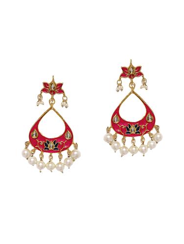 red metal chandballi earrings - 14424194 - Very Small Image - 1