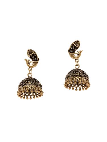 gold metal jhumka earrings - 14424218 - Very Small Image - 1