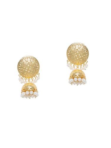 gold metal jhumka earrings - 14424246 - Very Small Image - 1