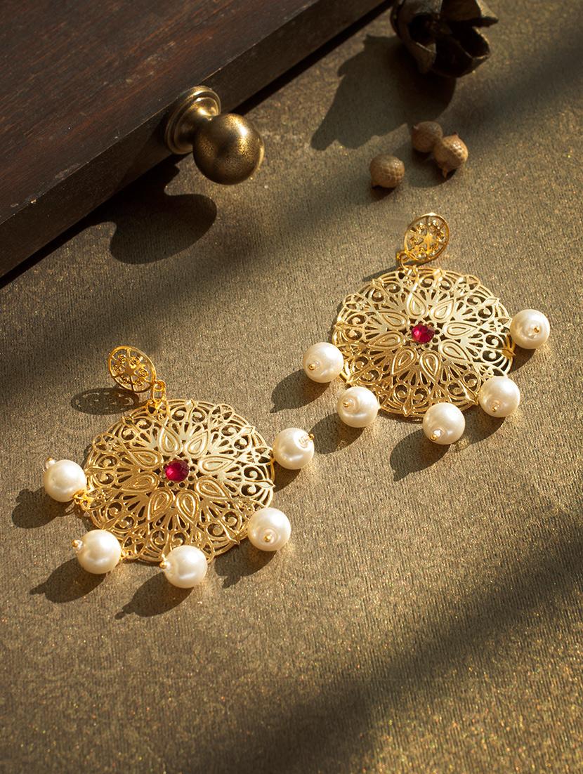 gold metal drop earrings - 14424336 - Zoom Image - 1