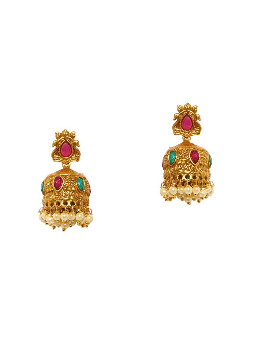 gold metal jhumka earrings - 14424350 - Zoom Image - 1