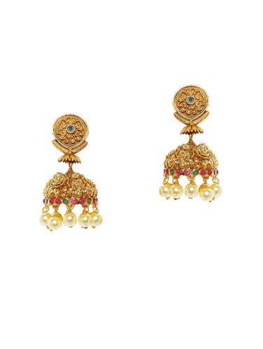 gold metal jhumka earrings - 14424359 - Very Small Image - 1
