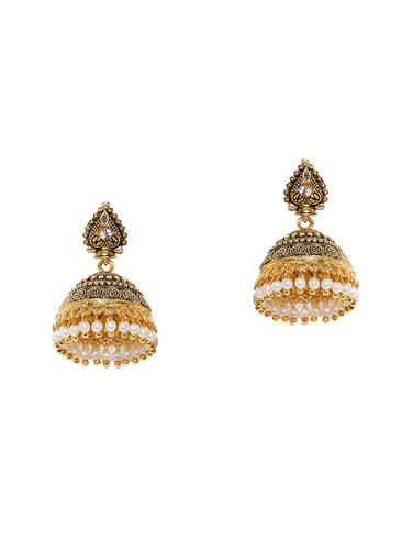 gold metal jhumka earrings - 14424361 - Very Small Image - 1