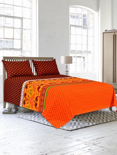 Pure Cotton Printed King Size Bed Sheet with Two Pillow Covers - 14424655 - Very Small Image - 1
