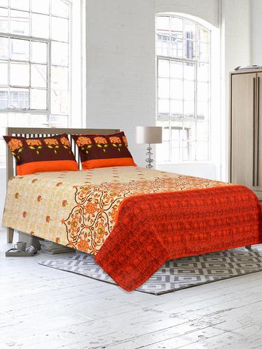 Pure Cotton Printed King Size Bed Sheet With Two Pillow Covers - 14424662 - Very Small Image - 1