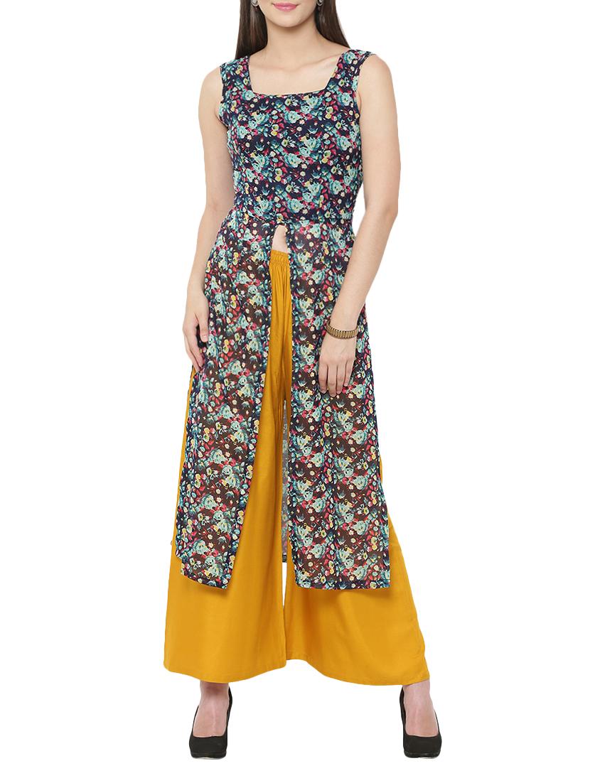 blue georgette high-slit kurta - 14424779 - Zoom Image - 1