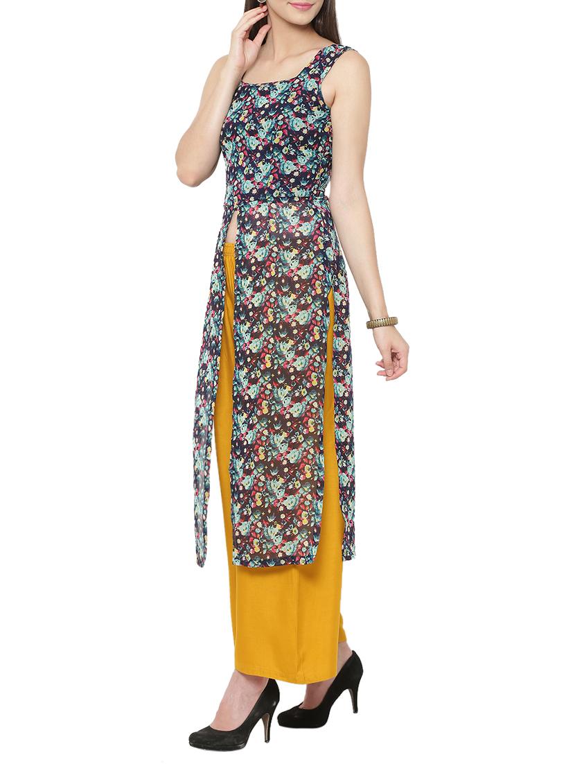 blue georgette high-slit kurta - 14424779 - Zoom Image - 2