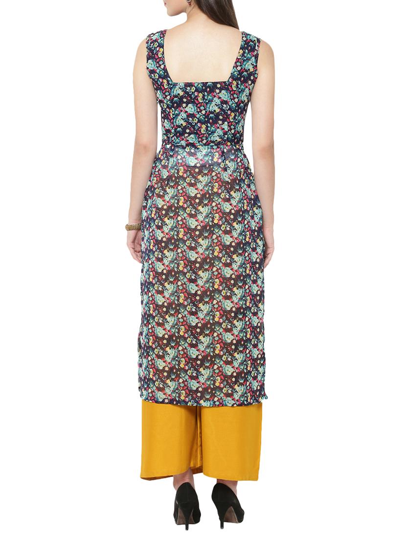 blue georgette high-slit kurta - 14424779 - Zoom Image - 3