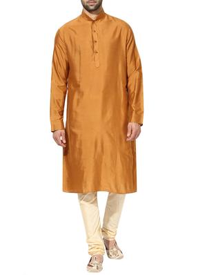 orange silk blend long kurta - 14424884 - Standard Image - 1