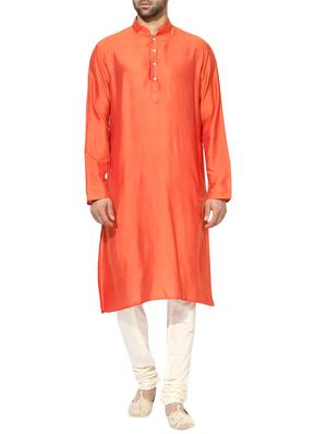orange silk blend long kurta - 14424885 - Standard Image - 1