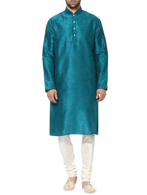 light blue dupion long kurta - 14424889 - Standard Image - 1
