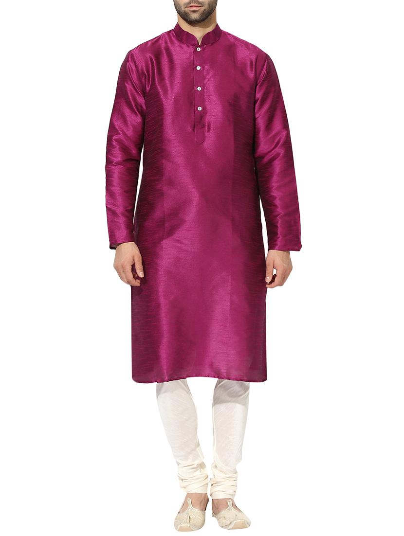 purple dupion long kurta - 14424893 - Zoom Image - 1