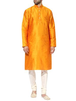 yellow dupion long kurta - 14424894 - Standard Image - 1