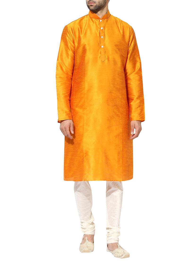 yellow dupion long kurta - 14424894 - Zoom Image - 1