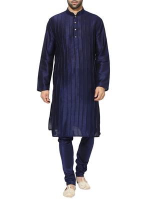 dark blue dupion long kurta - 14424898 - Standard Image - 1